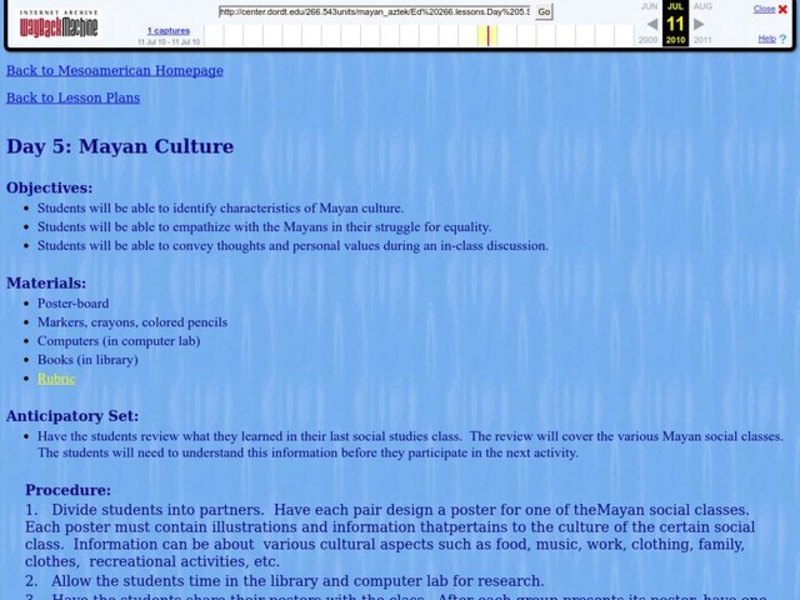 Mayan Culture Lesson Plan Mayan Culture Lesson Plan