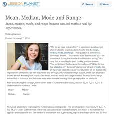 Mean, Median, Mode and Range Lesson Planet Article Mean, Median, Mode and Range Lesson Planet Article