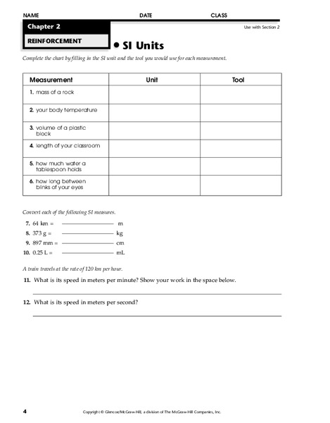 Measurement Worksheet Measurement Worksheet