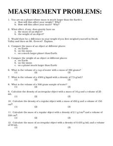 Measurement Problems Worksheet Measurement Problems Worksheet