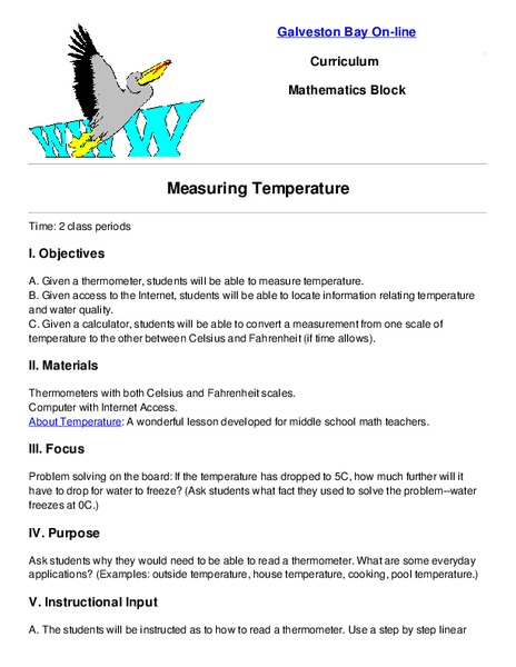 Measuring Temperature Lesson Plan Measuring Temperature Lesson Plan