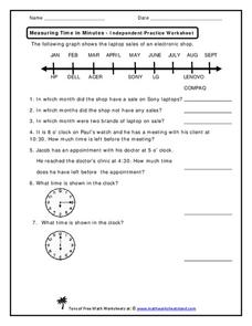 Measuring Time in Minutes Worksheet Measuring Time in Minutes Worksheet