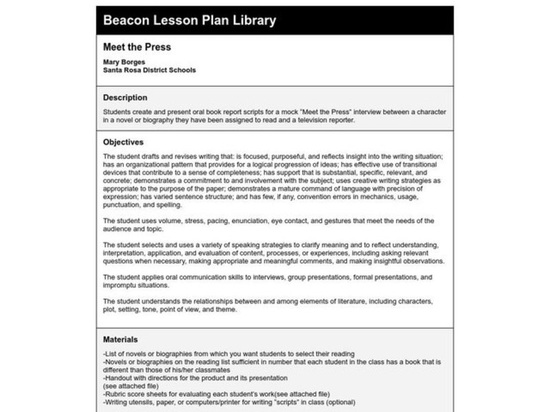 Meet the Press Lesson Plan Meet the Press Lesson Plan