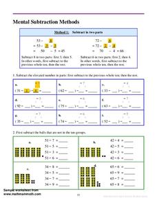 Mental Subtraction Methods Worksheet Mental Subtraction Methods Worksheet