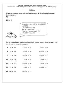 Mentally Add Larger Numbers Worksheet Mentally Add Larger Numbers Worksheet