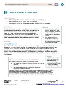 Patterns in Scatter Plots Lesson Plan Patterns in Scatter Plots Lesson Plan