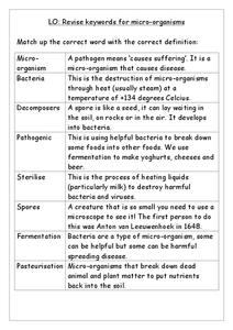 Micro-Organisms Worksheet Micro-Organisms Worksheet