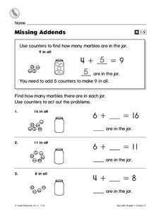 Missing Addends Worksheet Missing Addends Worksheet