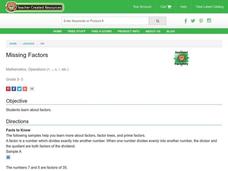 Missing Factors Lesson Plan Missing Factors Lesson Plan