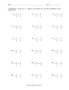 Mixed Numbers and Fractions Worksheet Mixed Numbers and Fractions Worksheet