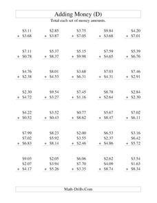 Money Addition (D) Worksheet Money Addition (D) Worksheet
