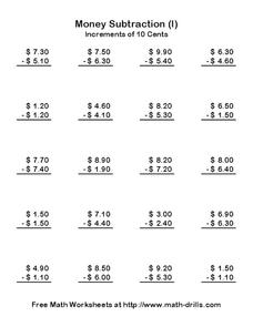 Money Subtraction Worksheet Money Subtraction Worksheet