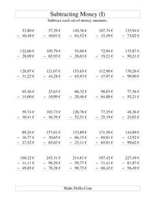 Money Subtraction Worksheet Money Subtraction Worksheet