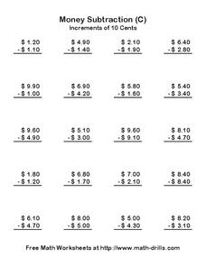 Money Subtraction (C) Worksheet Money Subtraction (C) Worksheet