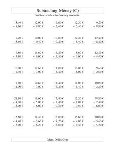 Money Subtraction (C) Worksheet Money Subtraction (C) Worksheet