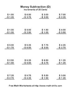 Money Subtraction (D) Worksheet Money Subtraction (D) Worksheet
