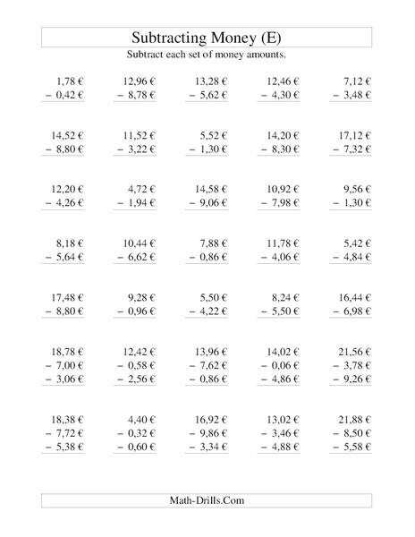 Money Subtraction (E) Lesson Plan Money Subtraction (E) Lesson Plan