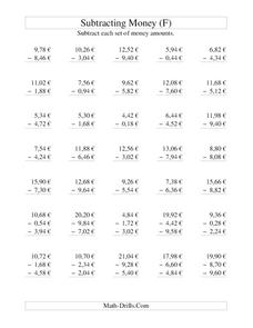 Money Subtraction (F) Lesson Plan Money Subtraction (F) Lesson Plan
