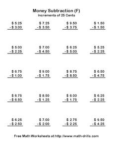 Money Subtraction (F) Worksheet Money Subtraction (F) Worksheet