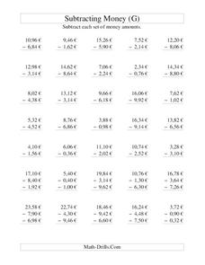 Money Subtraction (G) Lesson Plan Money Subtraction (G) Lesson Plan