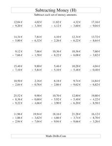 Money Subtraction (H) Lesson Plan Money Subtraction (H) Lesson Plan