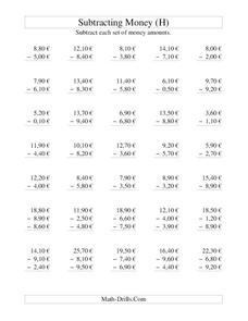 Money Subtraction (H) Worksheet Money Subtraction (H) Worksheet