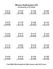 Money Subtraction (H) Worksheet Money Subtraction (H) Worksheet