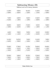Money Subtraction (H) Worksheet Money Subtraction (H) Worksheet