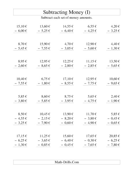 Money Subtraction (I) Lesson Plan Money Subtraction (I) Lesson Plan