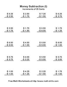 Money Subtraction (I) Worksheet Money Subtraction (I) Worksheet