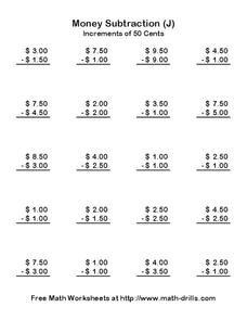 Money Subtraction (J) Worksheet Money Subtraction (J) Worksheet