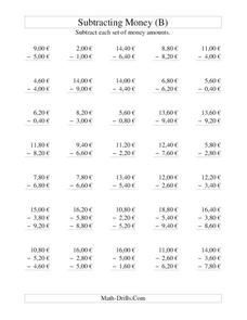 Money Subtraction: 20 Cent Increments - Euros Lesson Plan Money Subtraction: 20 Cent Increments - Euros Lesson Plan