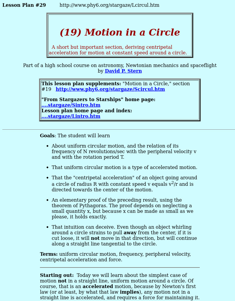 Motion in a Circle Lesson Plan Motion in a Circle Lesson Plan