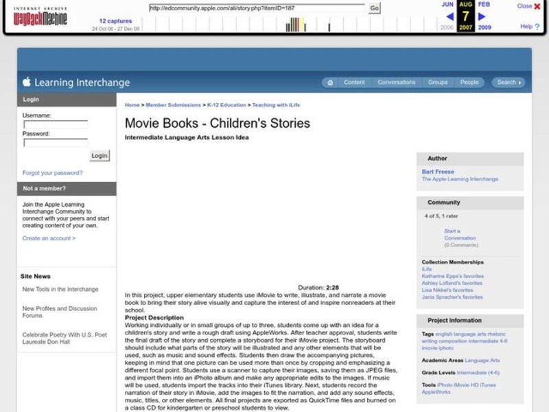 Movie Books- Children's Stories Lesson Plan Movie Books- Children's Stories Lesson Plan
