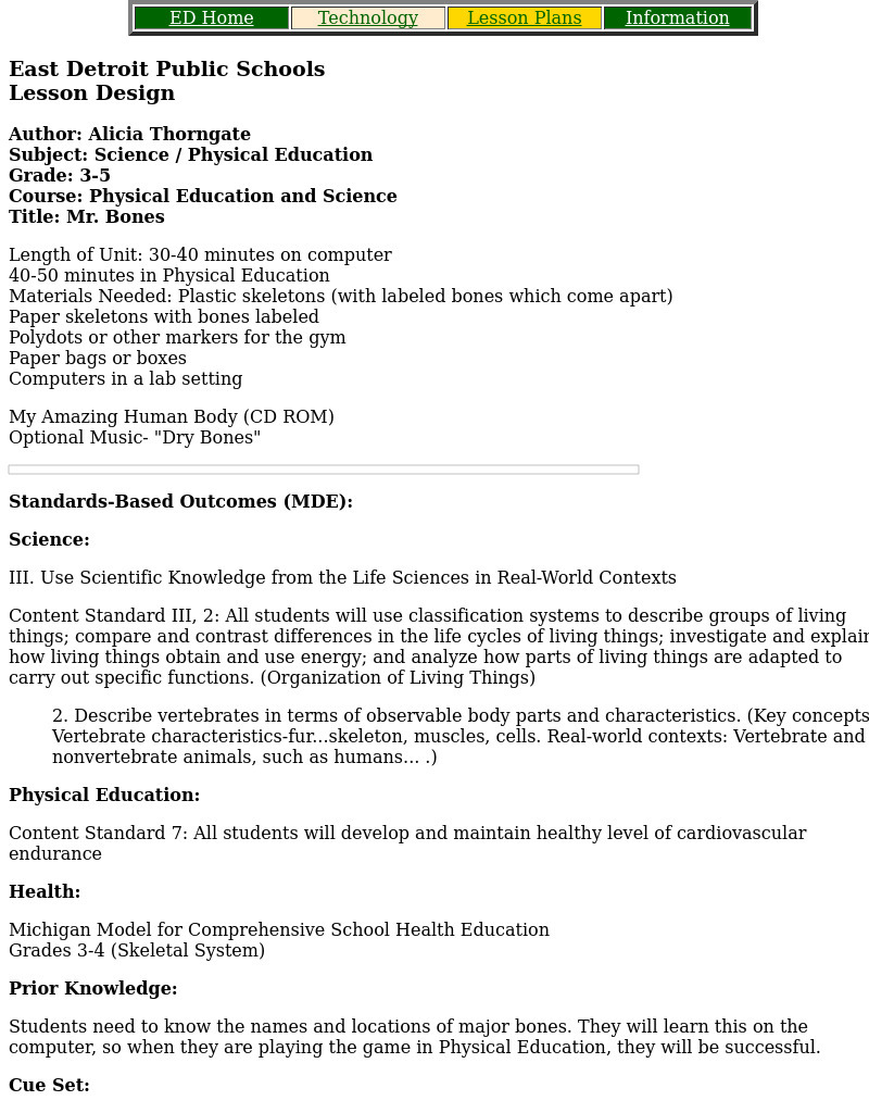 Mr. Bones Lesson Plan Mr. Bones Lesson Plan