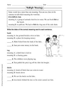 Multiple Meanings Worksheet Multiple Meanings Worksheet