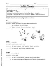 Multiple Meanings Worksheet Multiple Meanings Worksheet