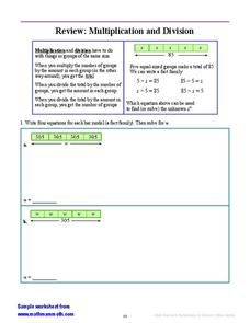Multiplication and Division Worksheet Multiplication and Division Worksheet