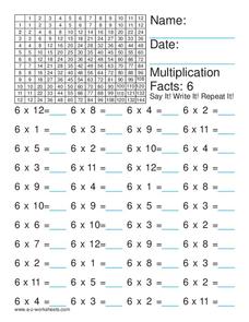 Multiplication Facts: 6 Worksheet Multiplication Facts: 6 Worksheet