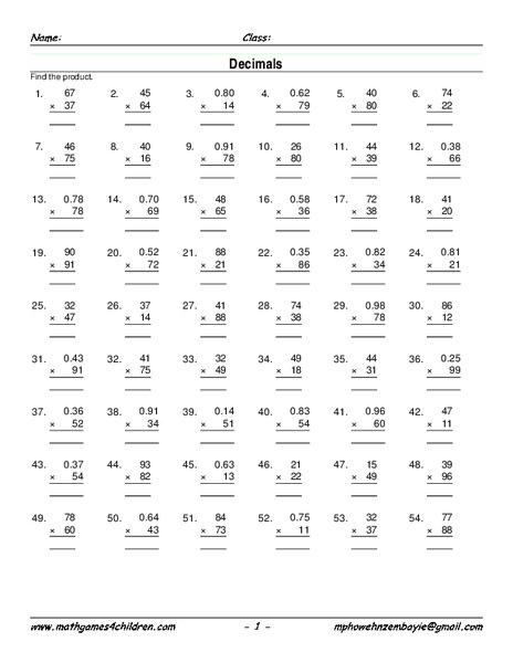 Multiply Decimals Worksheet Multiply Decimals Worksheet