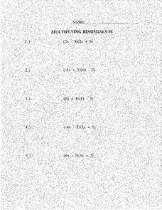 Multiplying Binomials Worksheet Multiplying Binomials Worksheet