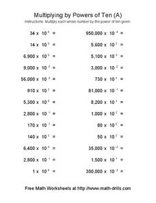 Multiplying By Powers of Ten (A) Worksheet Multiplying By Powers of Ten (A) Worksheet