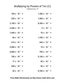Multiplying by Powers of Ten Worksheets Multiplying by Powers of Ten Worksheets