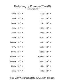 Multiplying by Powers of Ten (D) Worksheet Multiplying by Powers of Ten (D) Worksheet