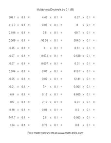 Multiplying Decimals by 0.1 Worksheet Multiplying Decimals by 0.1 Worksheet