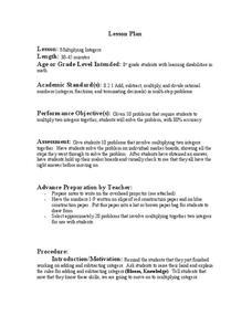 Multiplying Integers Lesson Plan Multiplying Integers Lesson Plan