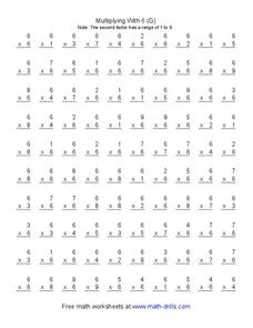 Multiplying With 6 (G) Worksheet Multiplying With 6 (G) Worksheet