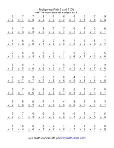 Multiplying With 6 and 7 Worksheet Multiplying With 6 and 7 Worksheet