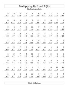 Multiplying With 6 and 7 (A) Worksheet Multiplying With 6 and 7 (A) Worksheet