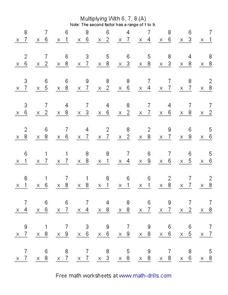 Multiplying with 6, 7, 8 (A) Worksheet Multiplying with 6, 7, 8 (A) Worksheet